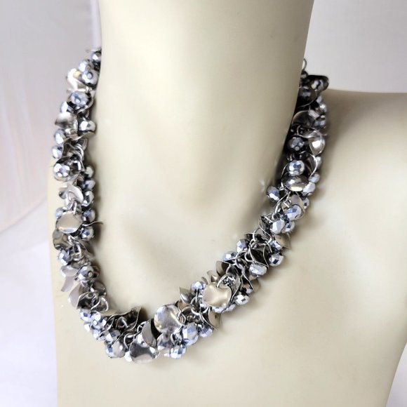 Silver Tone Choker Bib Necklace - Picture 1 of 15